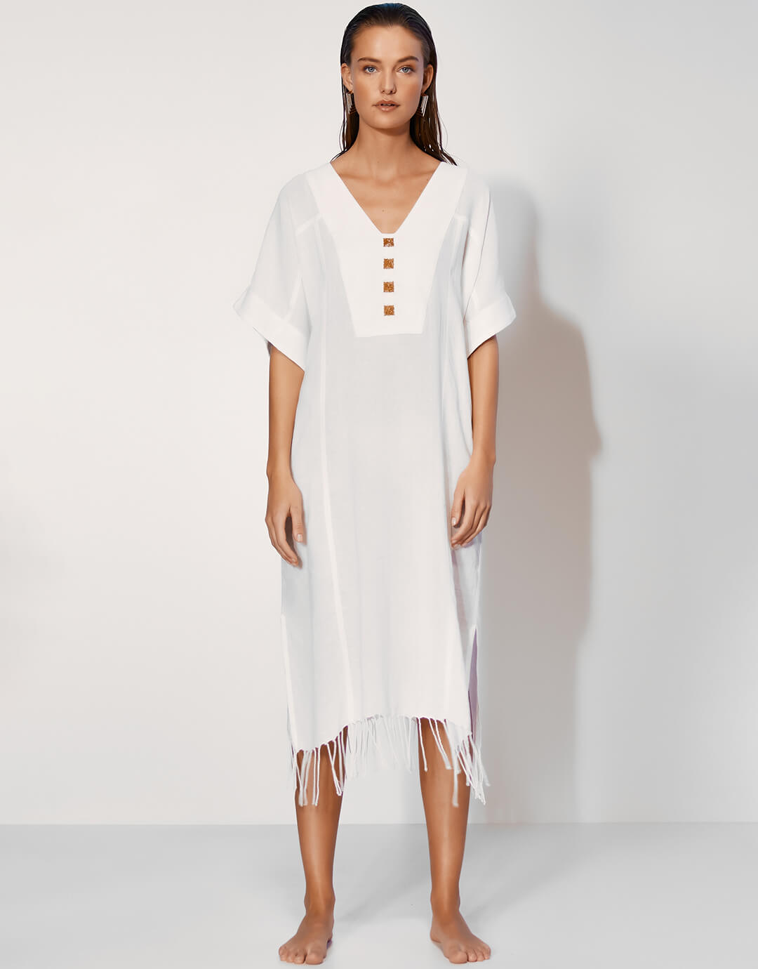 Fringed Kaftan - White - Simply Beach UK