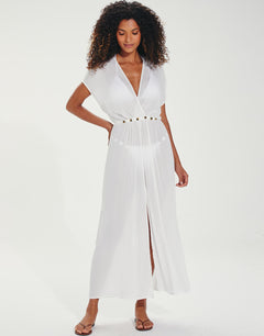 Yara Detail Long Cover Up - Off White - Simply Beach UK
