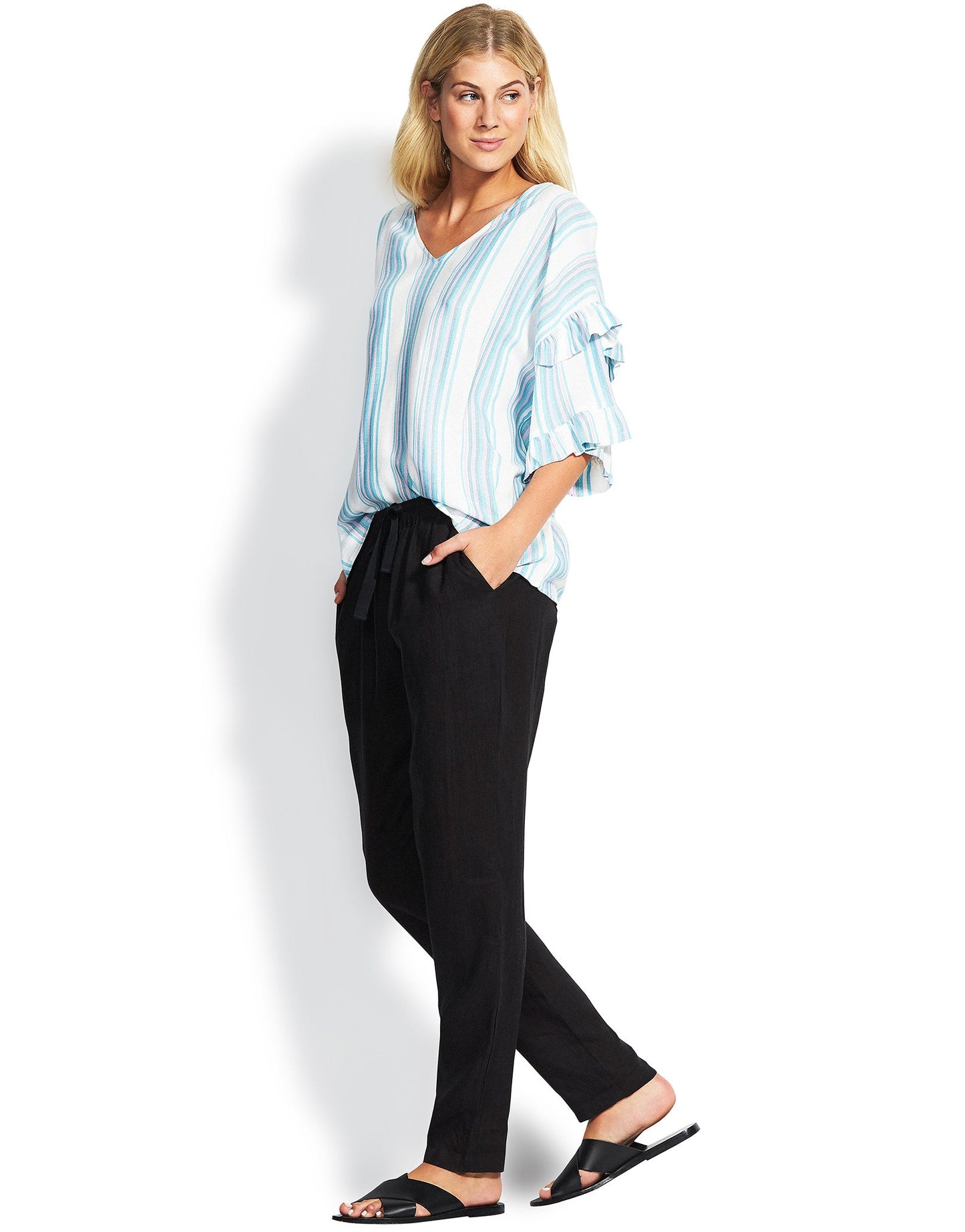 Seafolly Linen Drawcord Trousers - Black