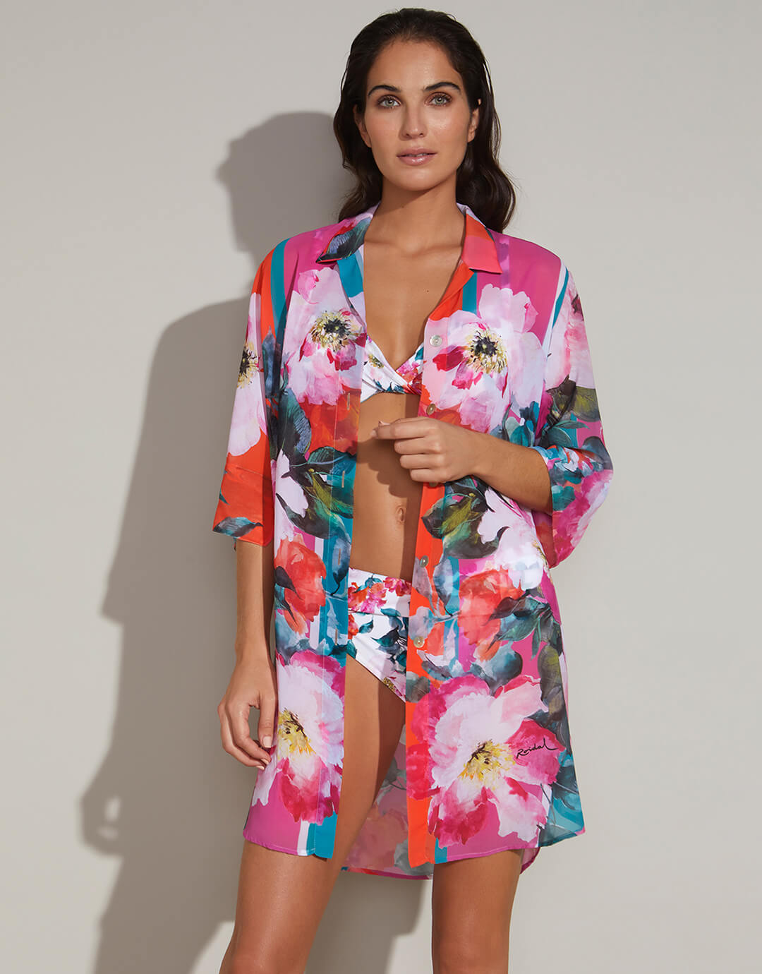 Melania Estefani Beach Shirt - Floral Multi - Simply Beach UK