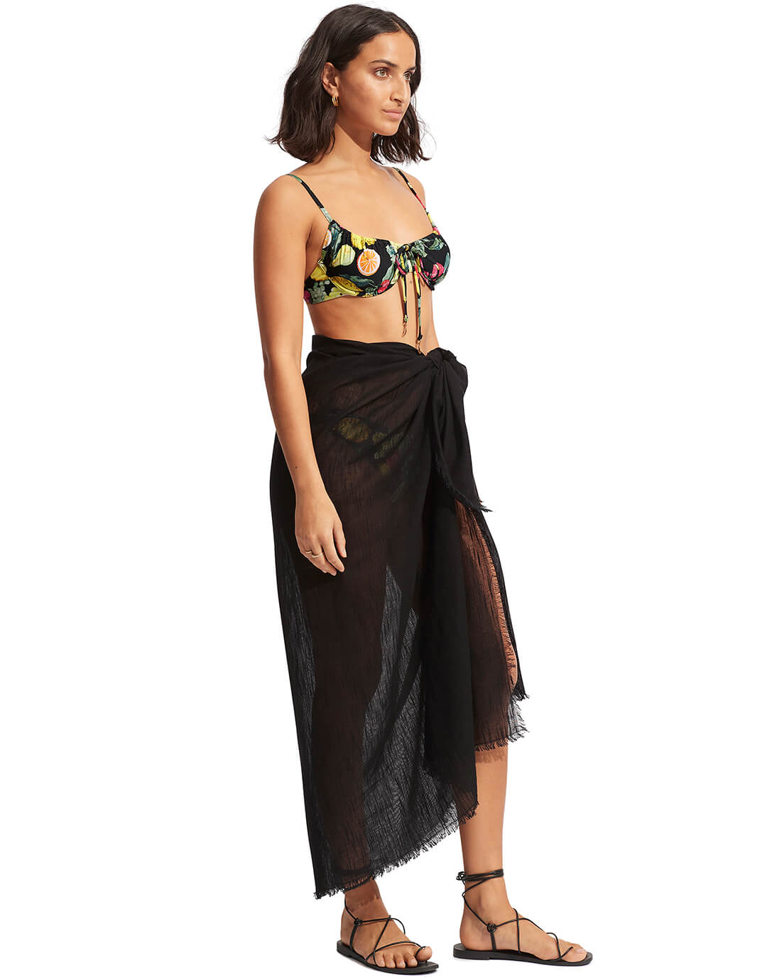 Textured Cotton Beach Wrap - Black - Simply Beach UK