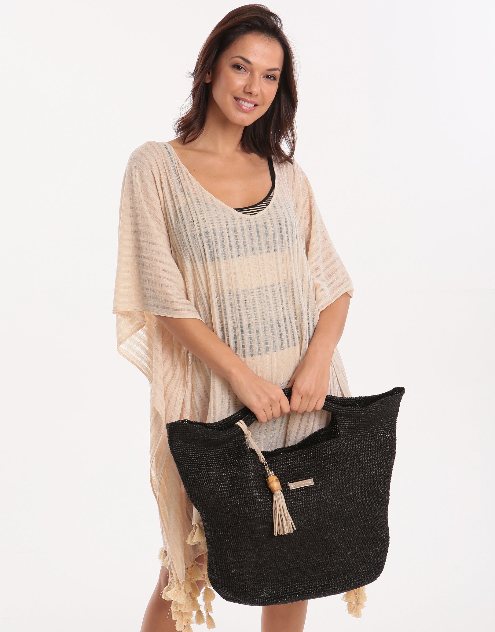 Heidi Klein Grace Bay Raffia Bucket Bag - Black