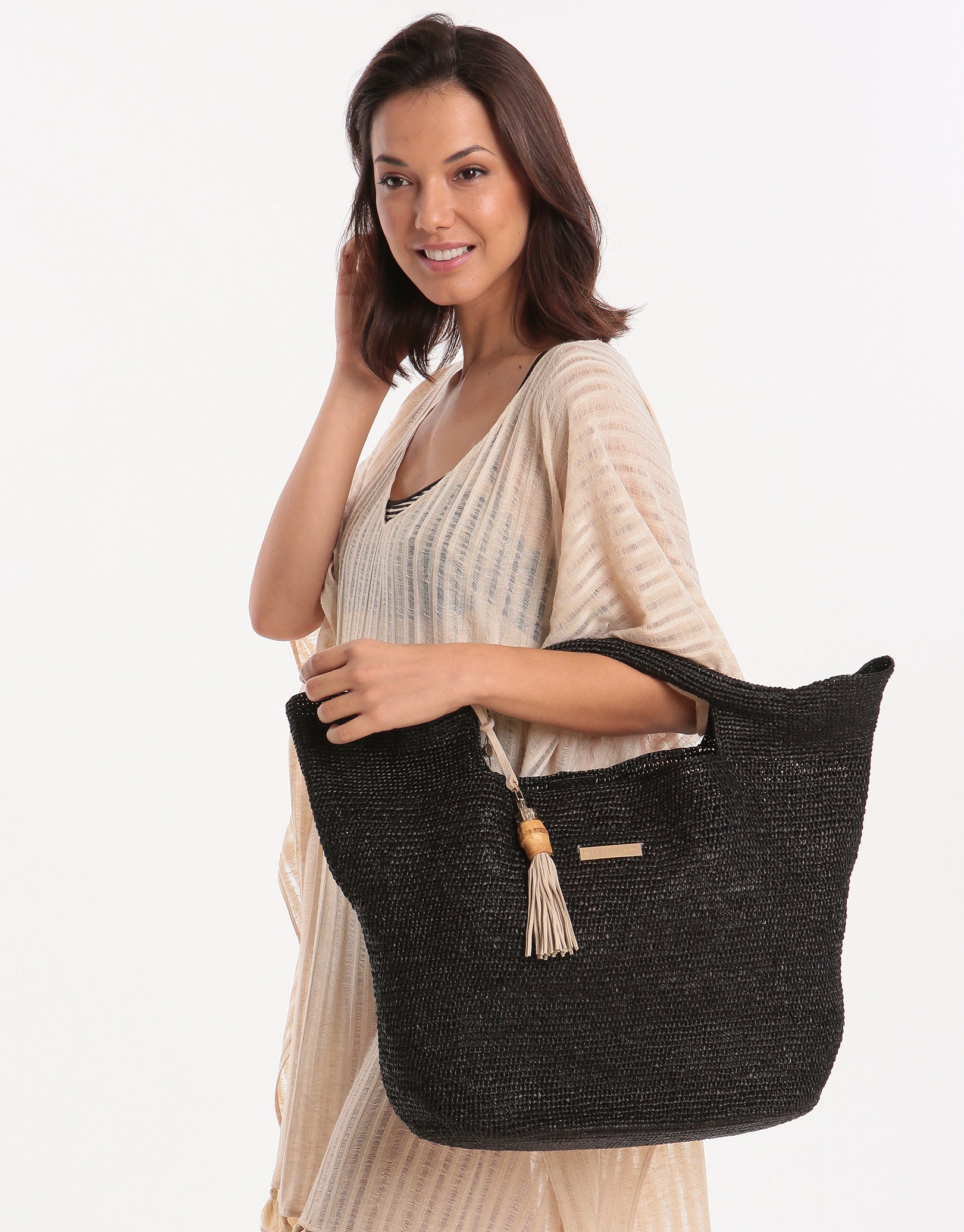 Heidi Klein Grace Bay Raffia Bucket Bag - Black