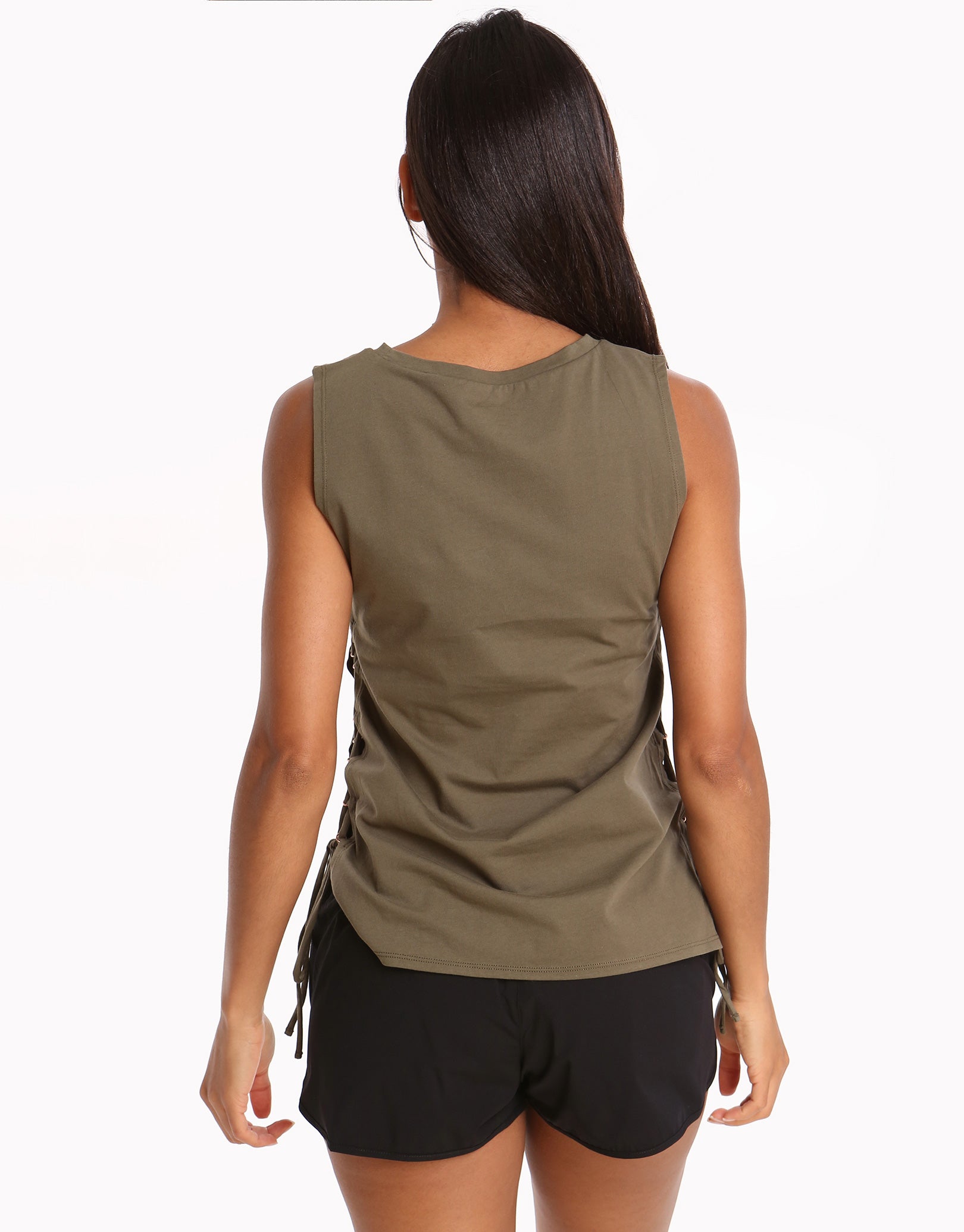 Seafolly Active Lace Up Singlet Top - Dark Olive