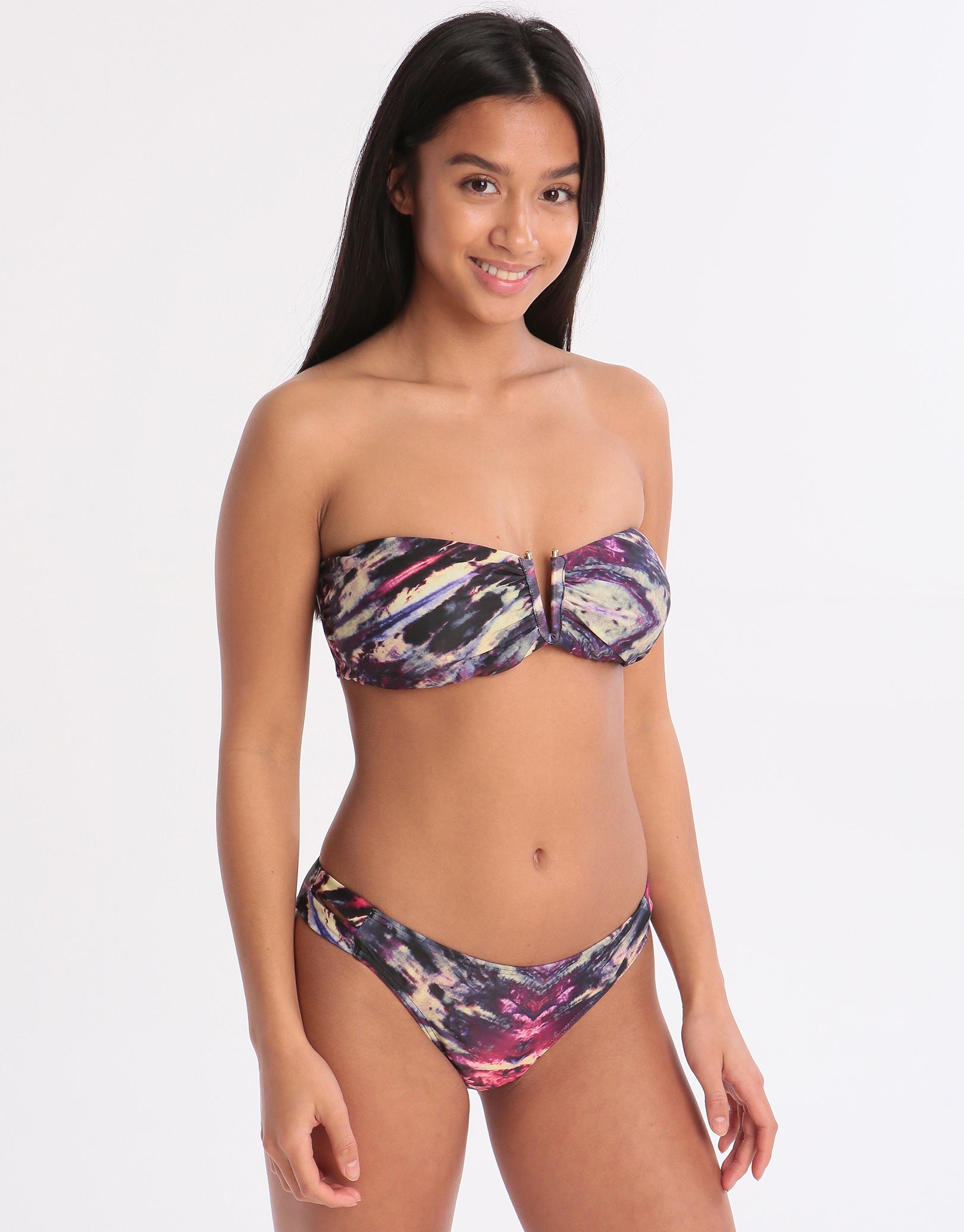 West Seventy Nine Graffiti Queen Cut Out Bikini Bottom - Purple Multi