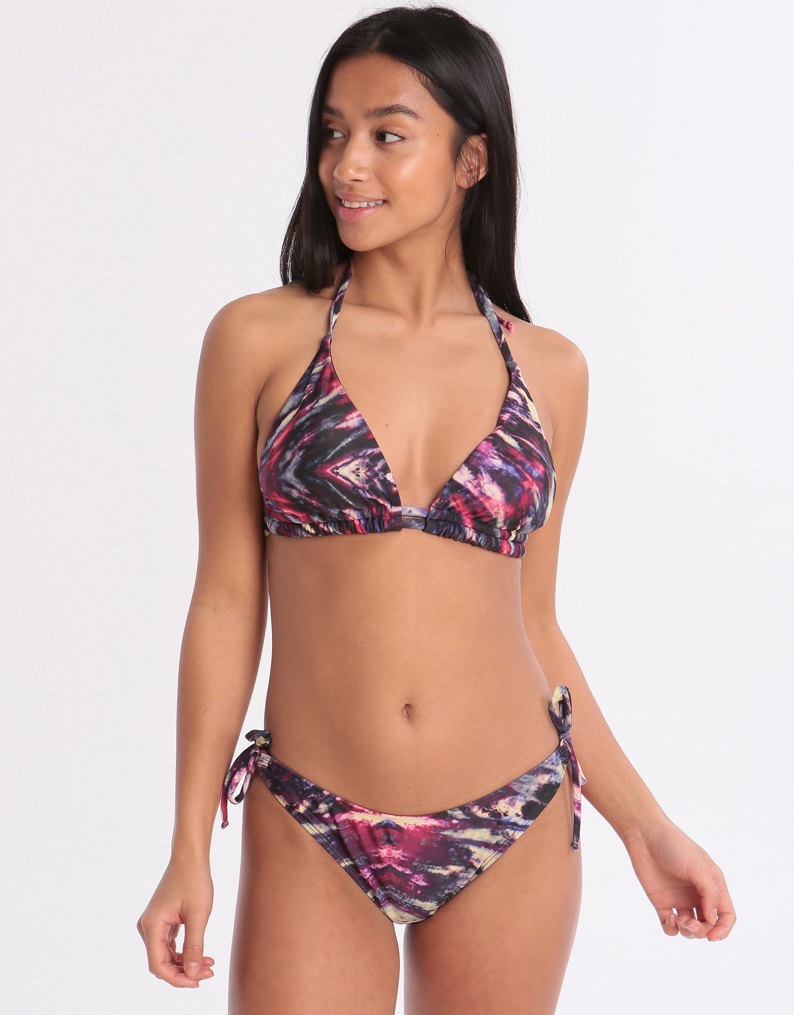 West Seventy Nine Graffiti Queen Triangle Halter Bikini Top - Purple Multi