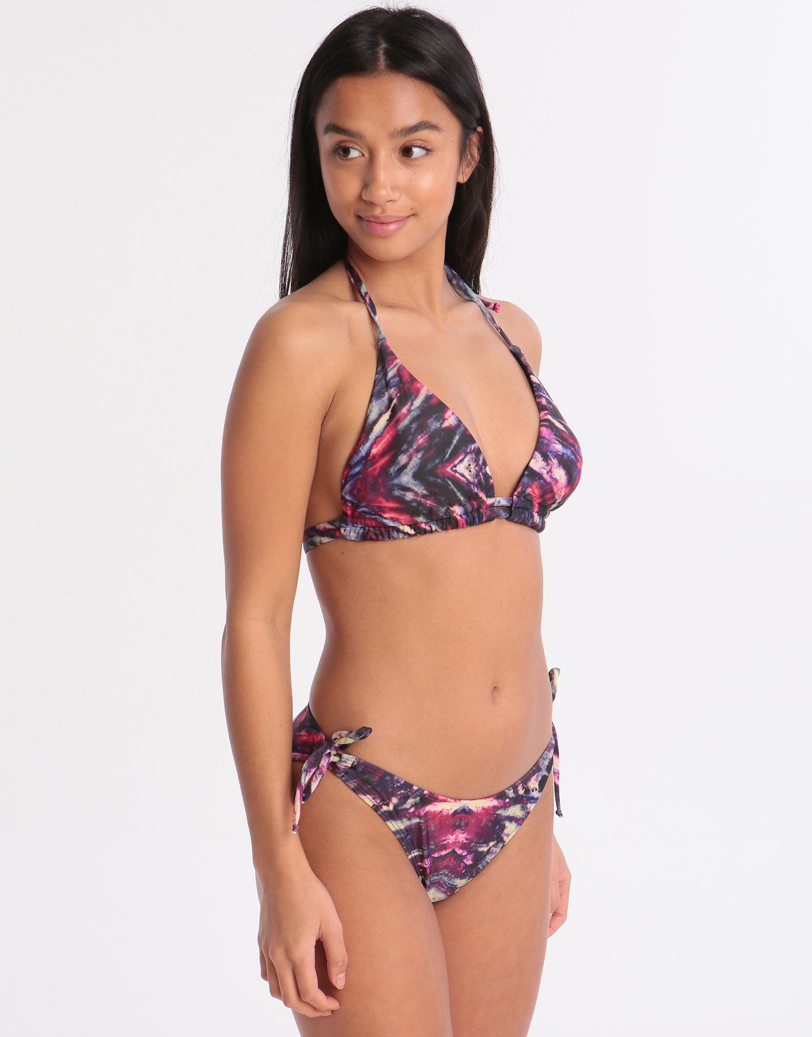 West Seventy Nine Graffiti Queen Triangle Halter Bikini Top - Purple Multi