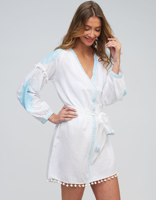 Amara Tunic - White and Light Blue - Simply Beach UK