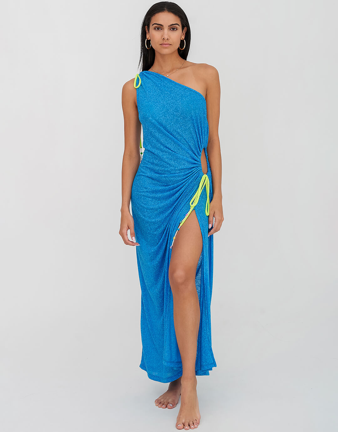 Ruched One Shoulder Cut Out Dress - Blue - Simply Beach UK