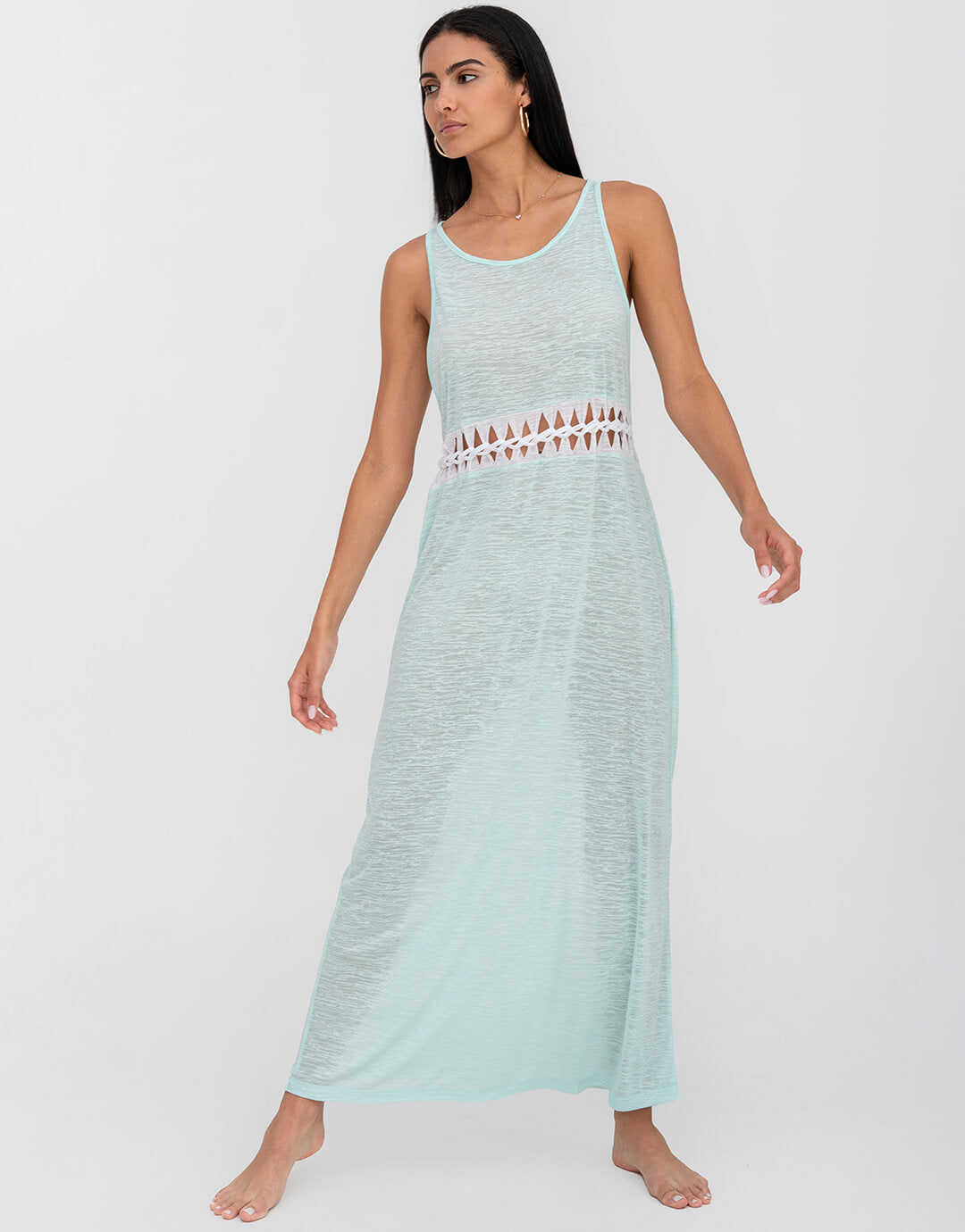 Contrast Braid Cut Out Dress - Aqua - Simply Beach UK