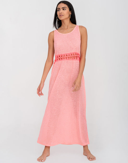 Contrast Braid Cut Out Dress - Salmon - Simply Beach UK
