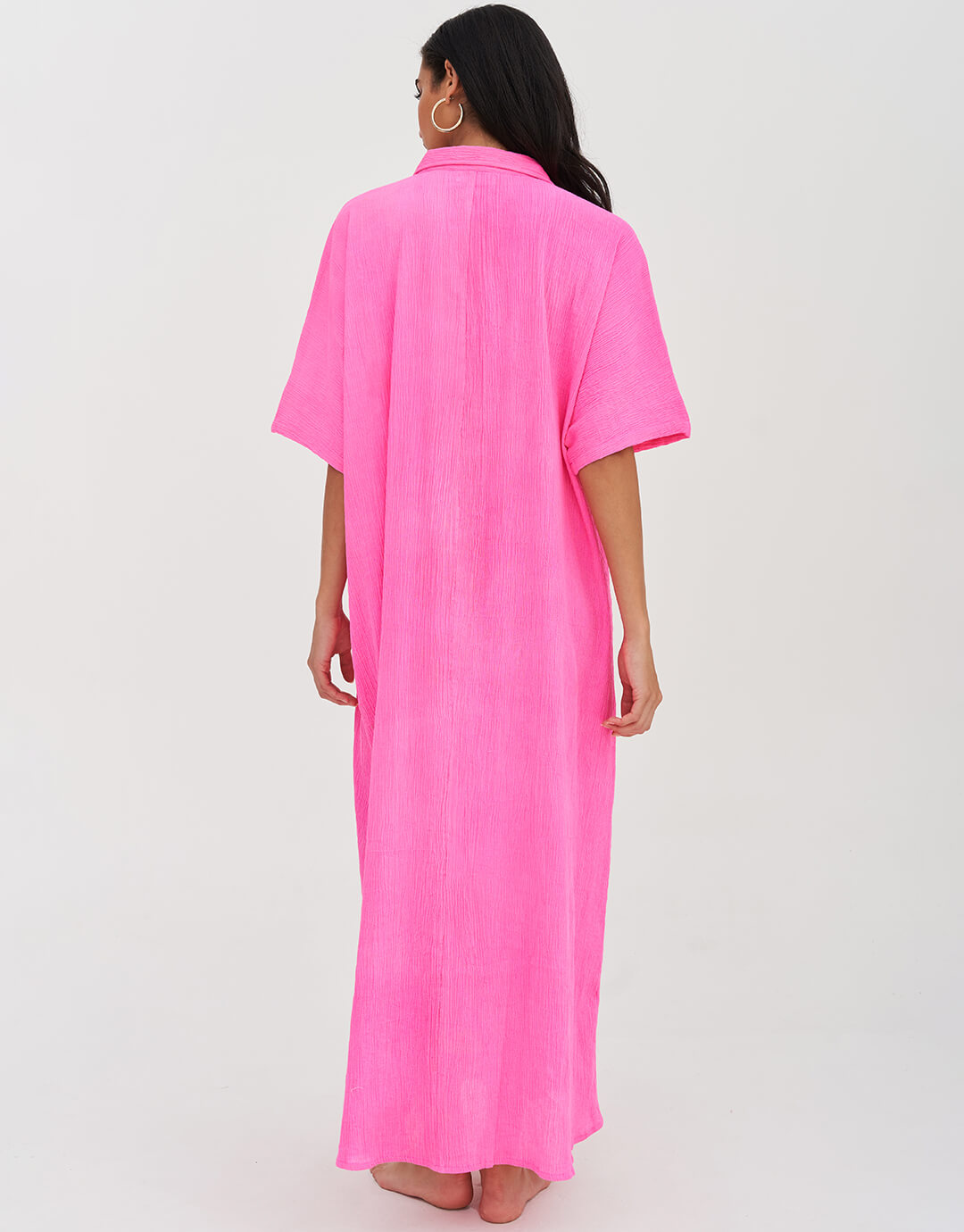 Crinkle Button Down Dress - Hot Pink - Simply Beach UK