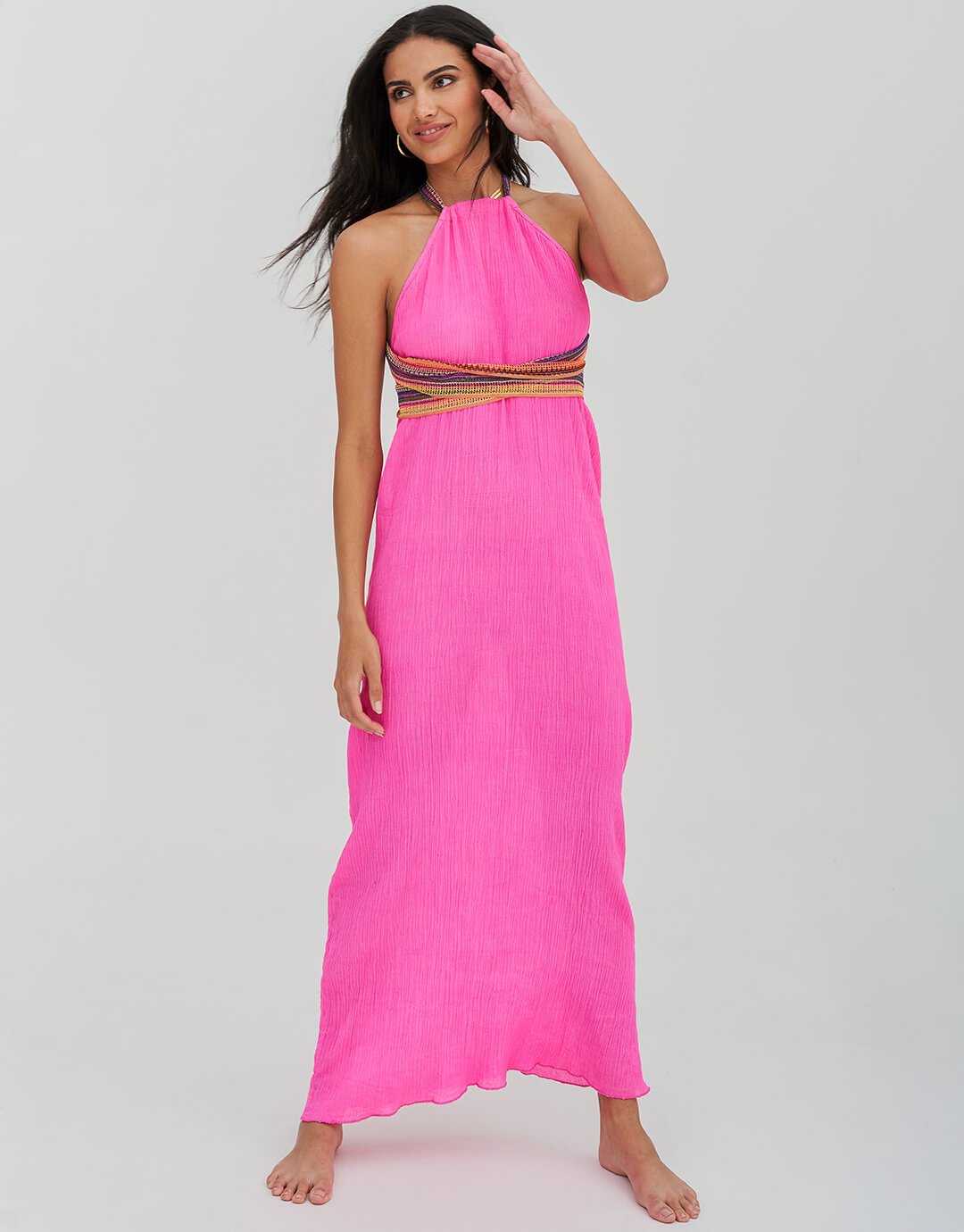 Crinkle Halter Dress - Hot Pink - Simply Beach UK