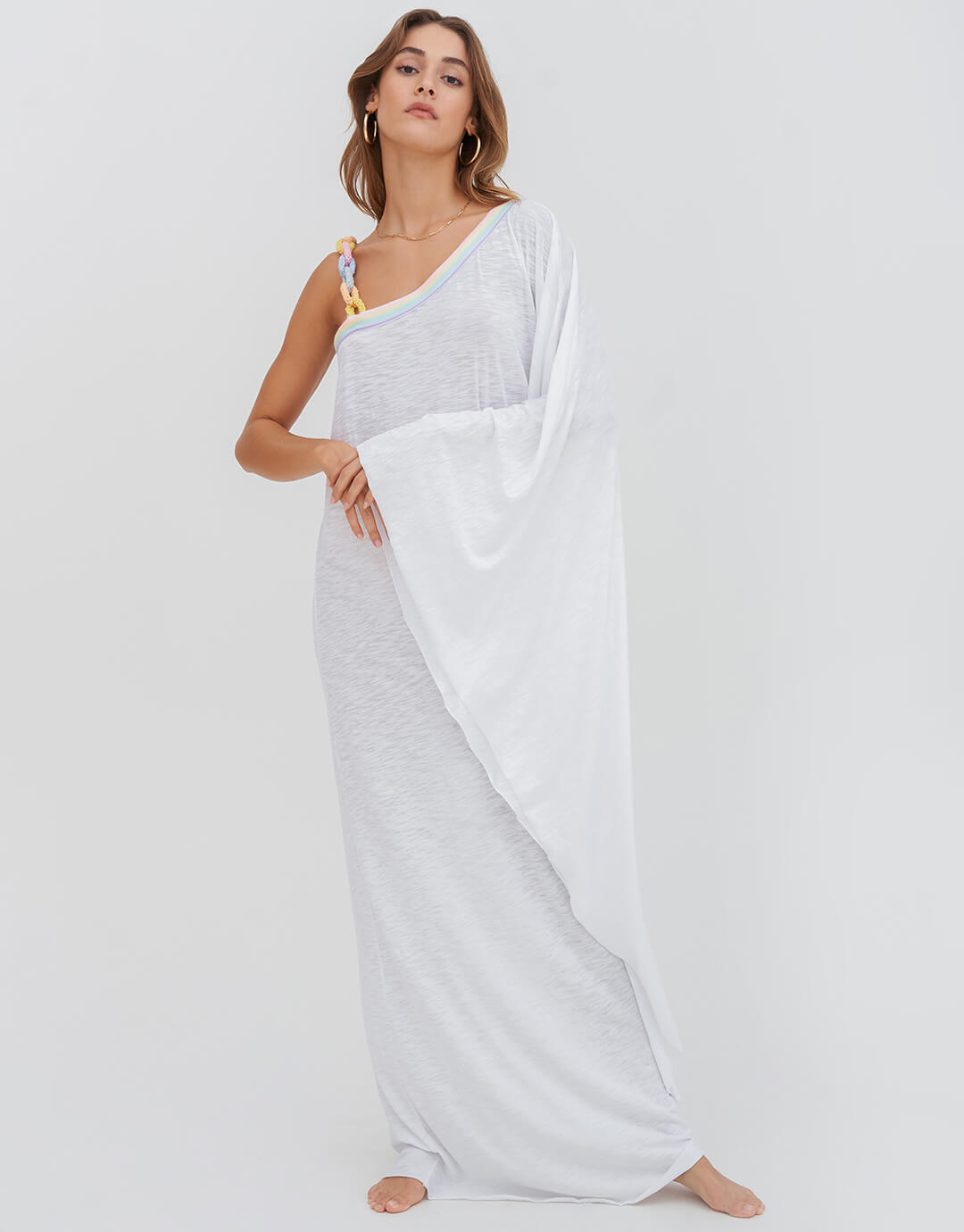 Chain One Shoulder Maxi Dress - White - Simply Beach UK