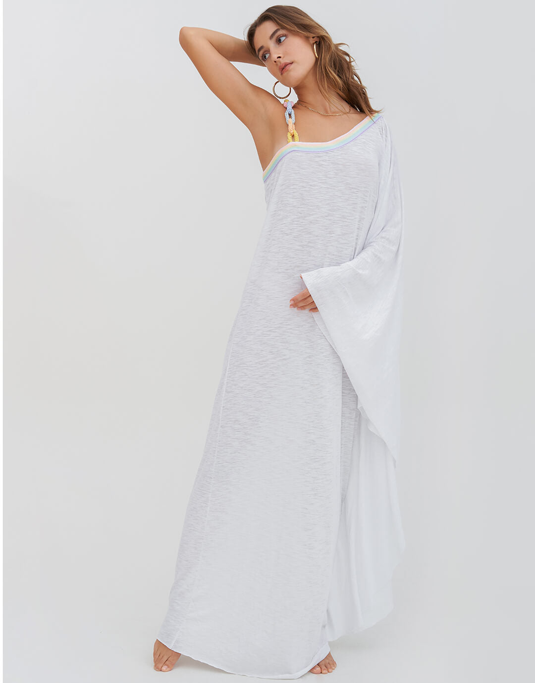 Chain One Shoulder Maxi Dress - White - Simply Beach UK