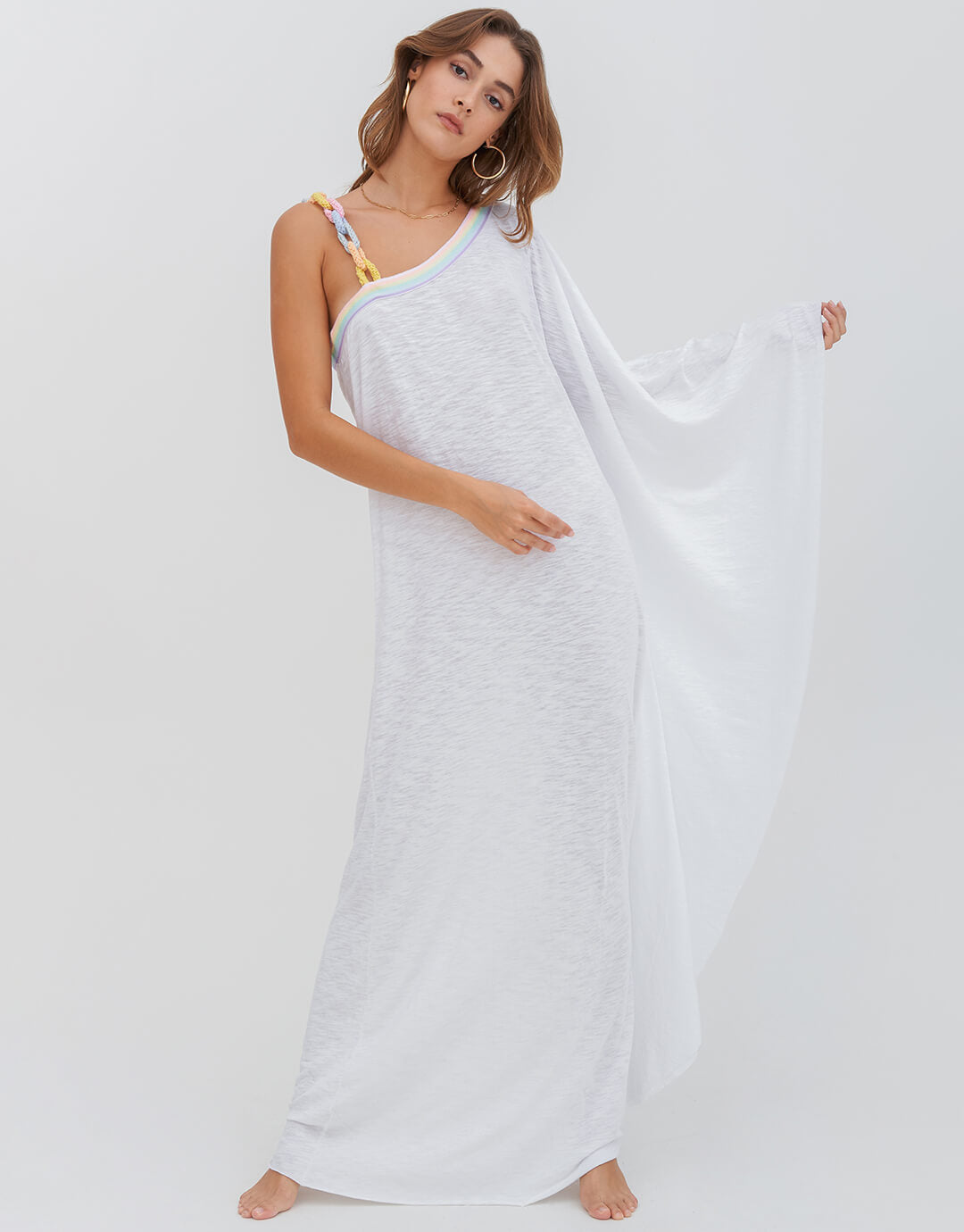 Chain One Shoulder Maxi Dress - White - Simply Beach UK