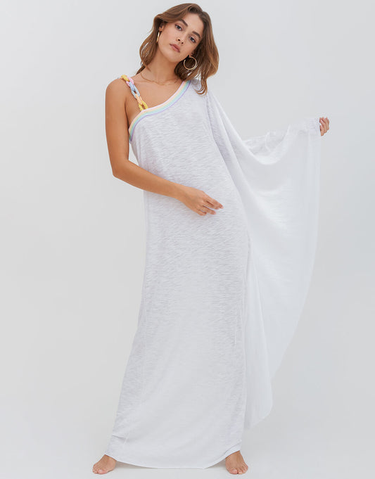 Chain One Shoulder Maxi Dress - White - Simply Beach UK
