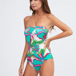 Frida Bandeau Swimsuit - Green Marble - Simply Beach UK