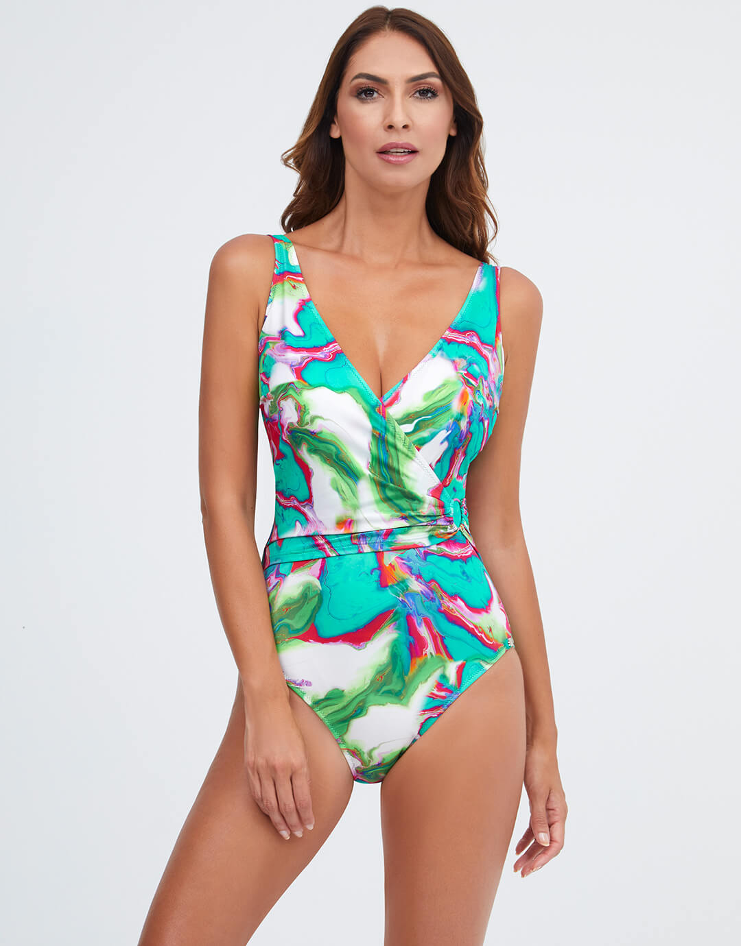 Frida Wrap Front Swimsuit - Green Marble - Simply Beach UK