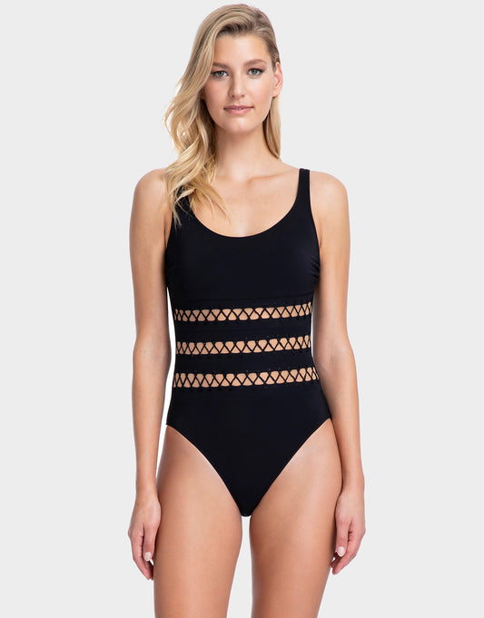 Gottex Cabaret Round Neck Tank Swimsuit - Black