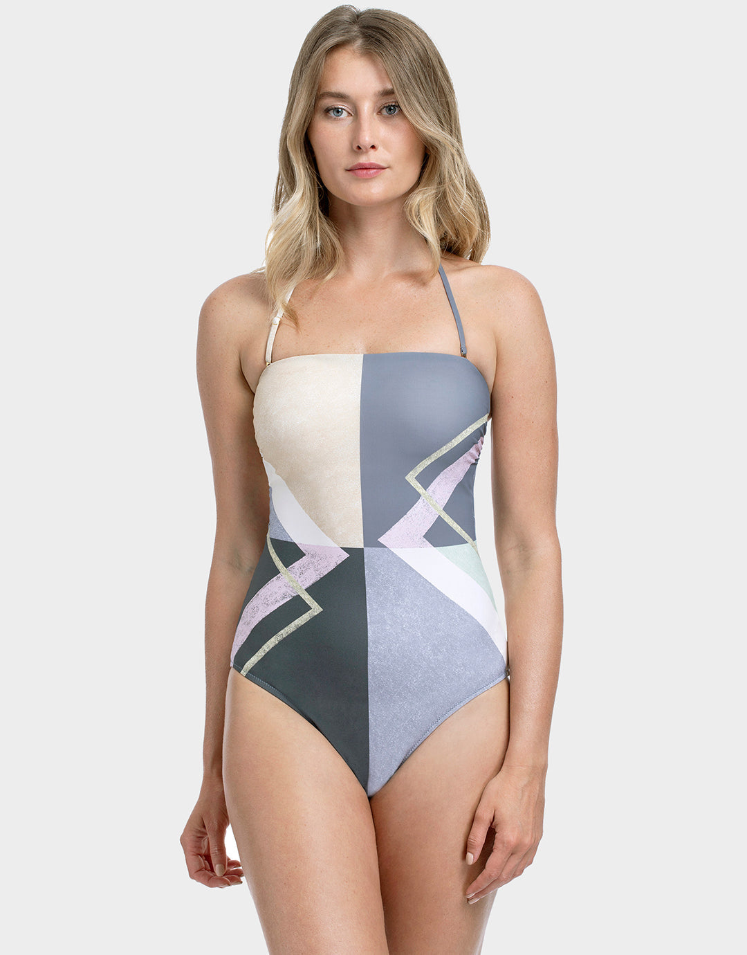 Gottex Modern Art Bandeau Swimsuit - Multi Grey