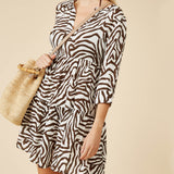 Namibia V Neck Tunic - Brown/White - Simply Beach UK