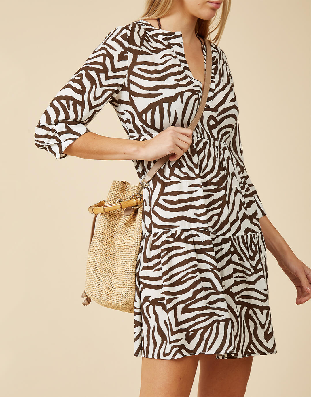Namibia V Neck Tunic - Brown/White - Simply Beach UK