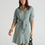 Sage Wrap Front Shirt Dress - Green - Simply Beach UK