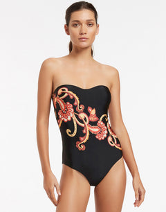 Silk Road Bandeau Swimsuit - Black - Simply Beach UK