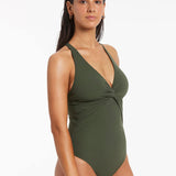 Jetset Twist Front Crossback Swimsuit - Olive - Simply Beach UK