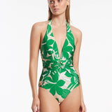 Floreale Plunge Swimsuit - Green - Simply Beach UK