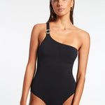 Isla Rib One Shoulder Swimsuit - Black - Simply Beach UK