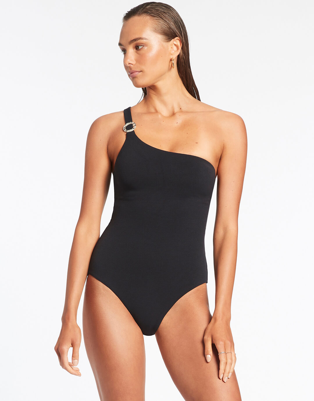 Isla Rib One Shoulder Swimsuit - Black - Simply Beach UK