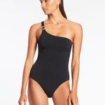 Isla Rib One Shoulder Swimsuit - Black - Simply Beach UK