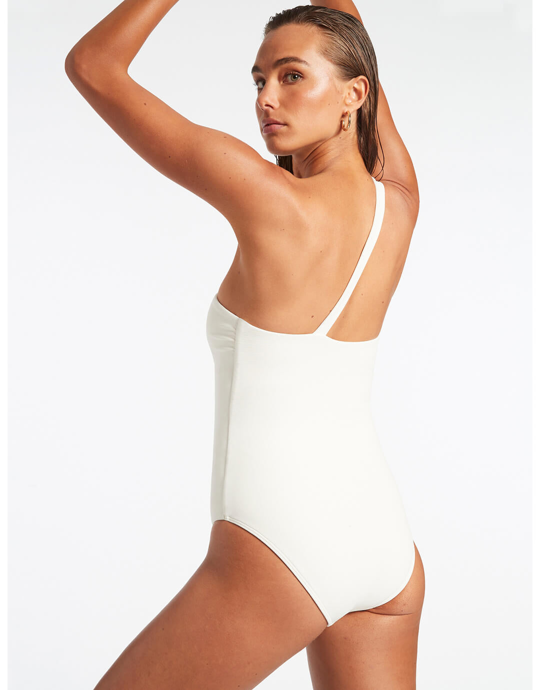 Isla Rib One Shoulder Swimsuit - Cream - Simply Beach UK