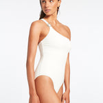 Isla Rib One Shoulder Swimsuit - Cream - Simply Beach UK