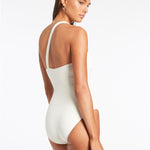 Isla Rib One Shoulder Swimsuit - Cream - Simply Beach UK