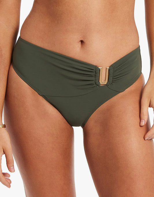 Jetset U Trim Mid Bikini Pant - Olive - Simply Beach UK