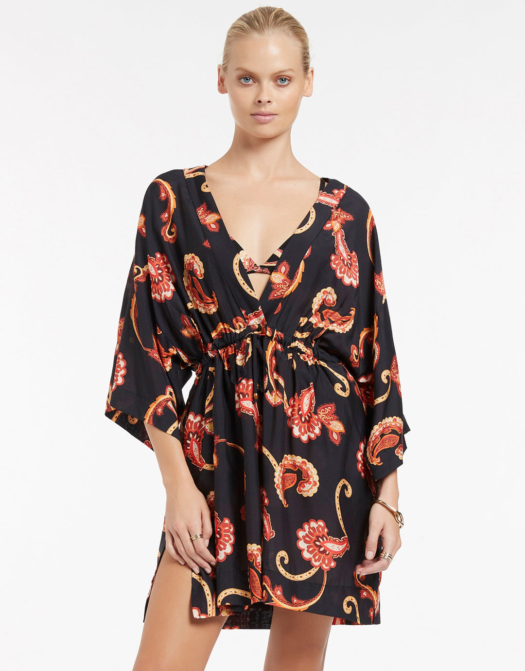 Silk Road Wide Sleeve Kaftan - Black - Simply Beach UK