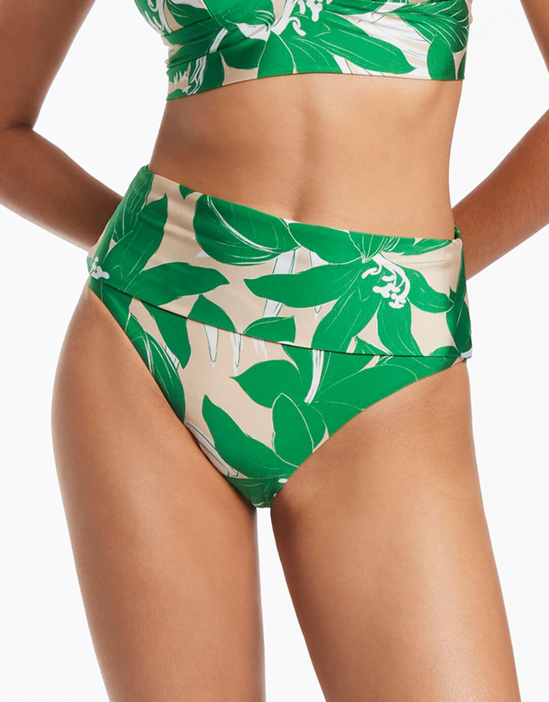 Floreale Fold Down Bikini Pant - Green - Simply Beach UK
