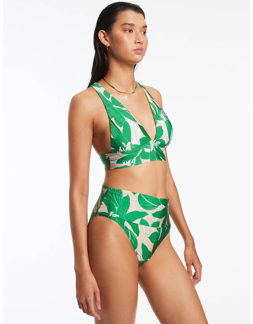 Floreale Fold Down Bikini Pant - Green - Simply Beach UK