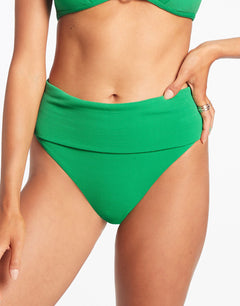 Isla Rib Fold Down Bikini Pant - Green - Simply Beach UK