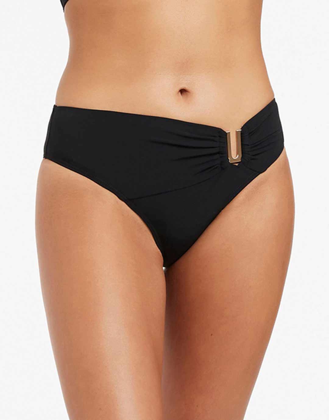 Jetset U Trim Mid Bikini Pant - Black - Simply Beach UK