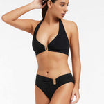 Jetset U Trim Mid Bikini Pant - Black - Simply Beach UK