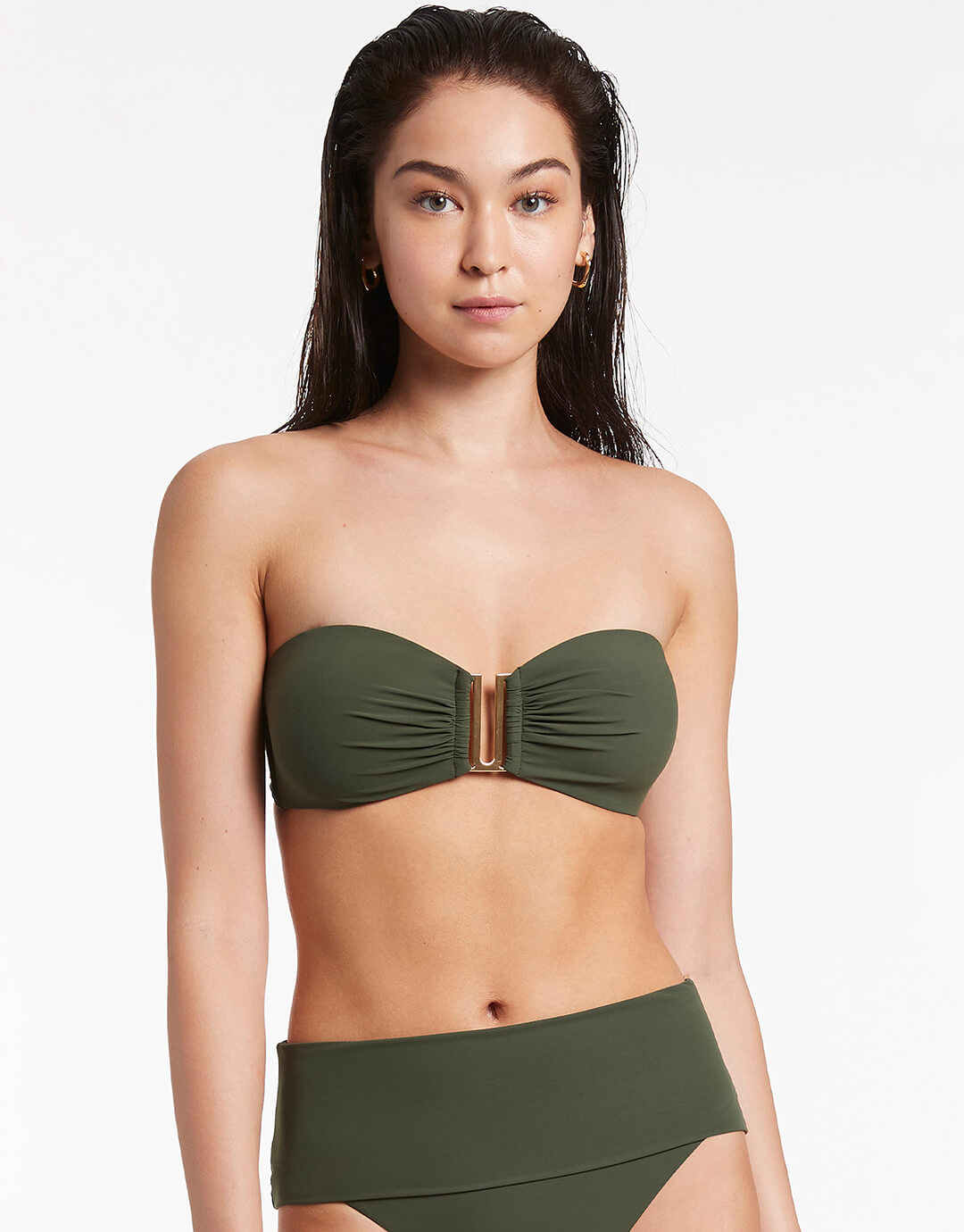 Jetset U Trim Bandeau Bikini Top - Olive - Simply Beach UK
