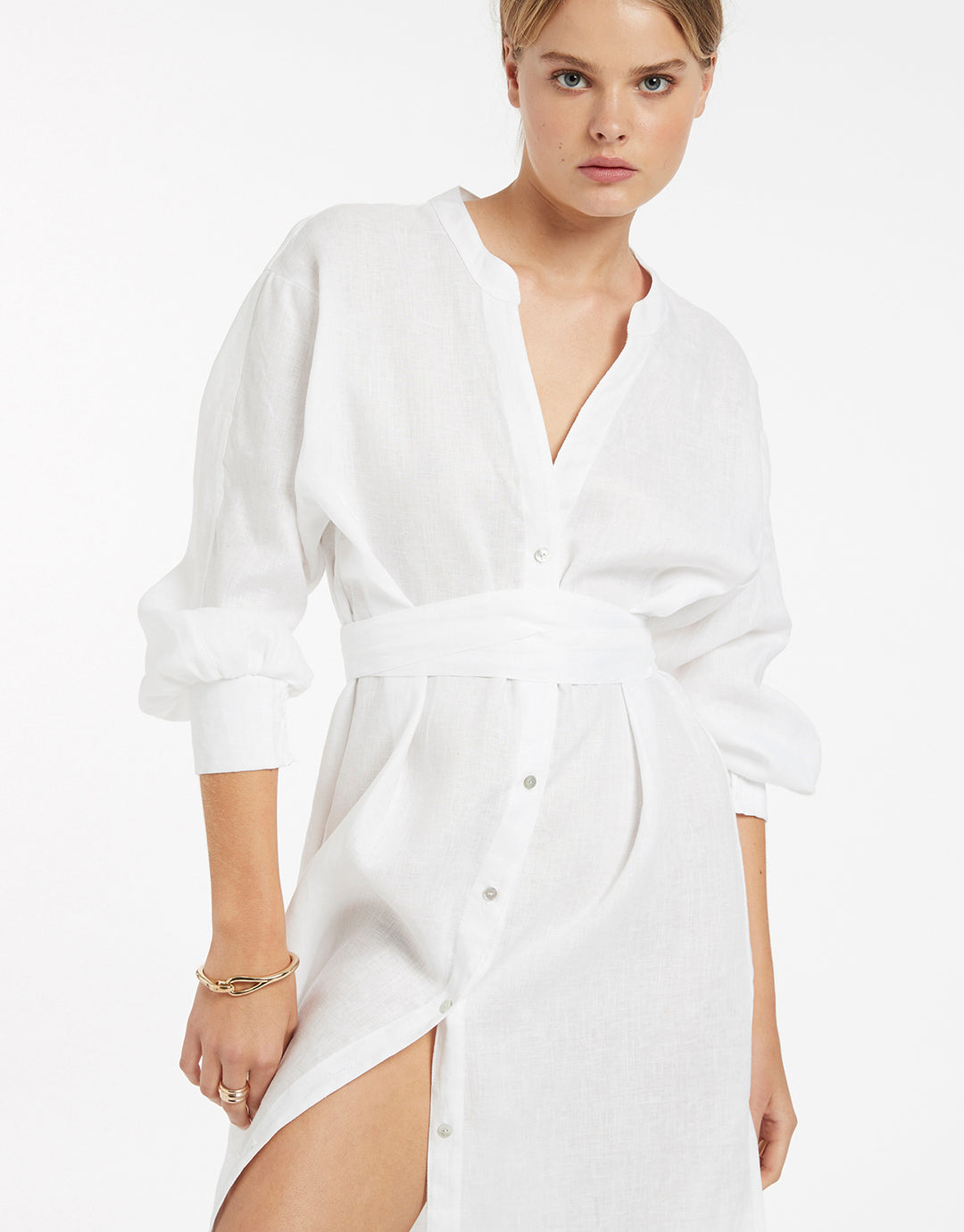 Jetset Shirred Cuff Shirtdress - White - Simply Beach UK