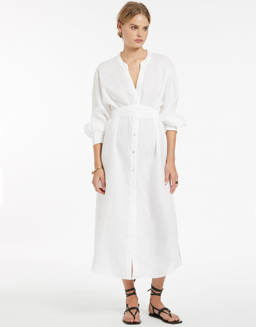 Jetset Shirred Cuff Shirtdress - White - Simply Beach UK