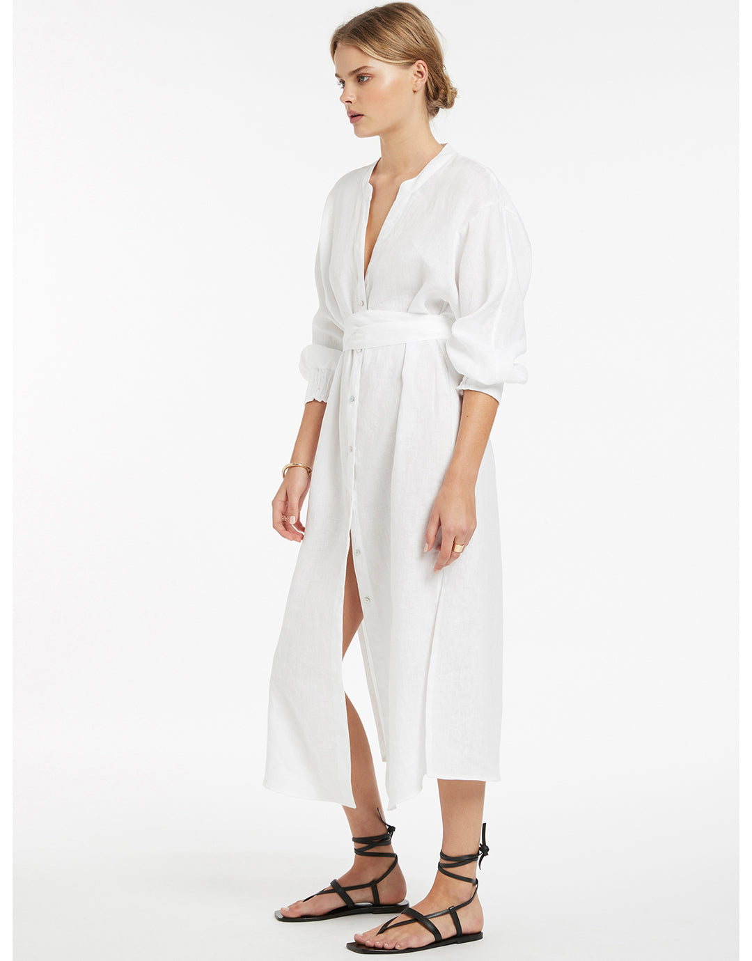 Jetset Shirred Cuff Shirtdress - White - Simply Beach UK