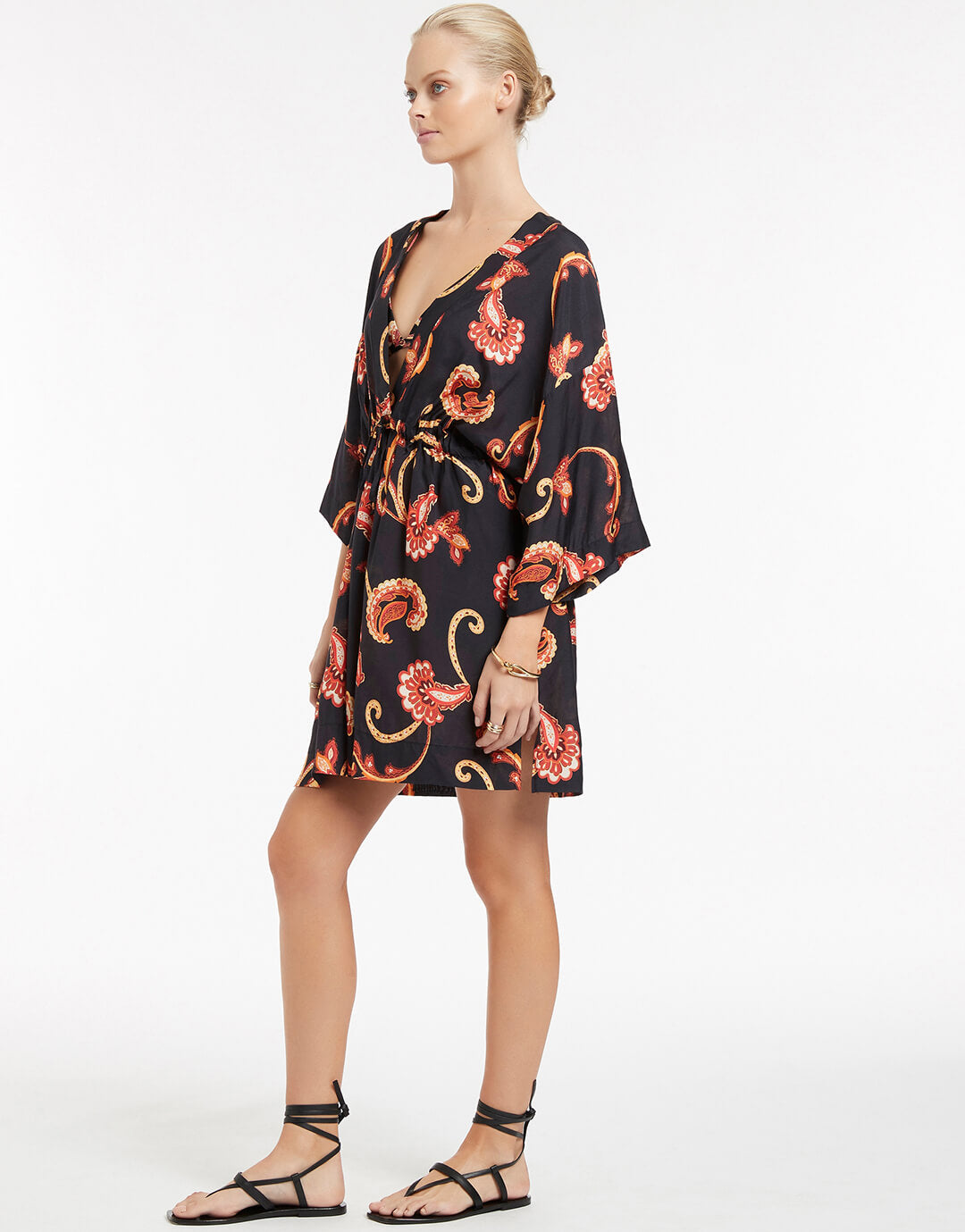 Silk Road Wide Sleeve Kaftan - Black - Simply Beach UK