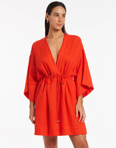 Jetset Gathered Front Kaftan - Fiamma Red - Simply Beach UK